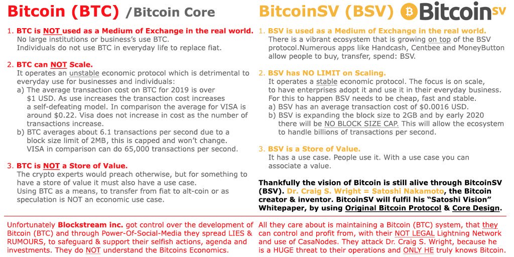 BTC versus BSV 