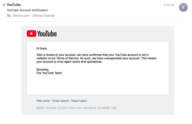 Youtube Reinstates Bitcoin.com's Official Channel After Suspension Youtube restablece Bitcoin.com Canal oficial después de la suspensión